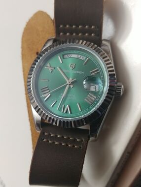 PAGANI DESIGN Men's Automatic Green Dial Leather Strap Watch